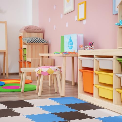 BalanceFrom 16-Pack 12x12 Inches EVA Interlocking Foam Play Tile Mat, Blue/Brown/Beige – 0.4-Inch Thick Non-Slip Puzzle Flooring for 16 Square Feet in Playroom, Nursery, or Playpen at Home