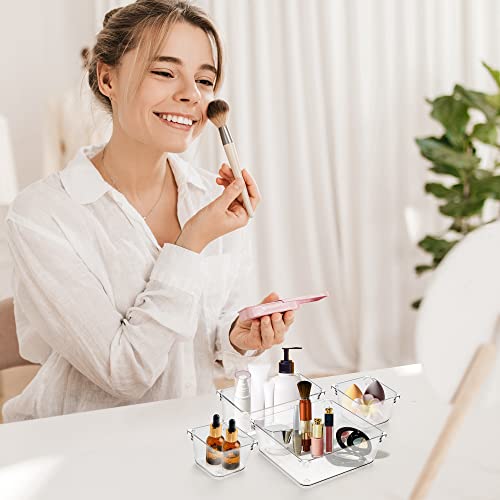 Ravinte 6 Pack Drawer Organizer - 3" X 6" Plastic Storage Bins, Acrylic Organizers with Non-Slip Pads Clear Desk Storage Tray for Makeup, Jewelries, Kitchen Utensils, Bathroom and Office - size: 3" x 6"