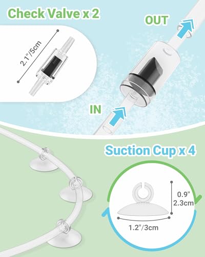 Aquarium Air Pump Accessories Kit with Standard Tubing, 4pcs Air Stones, 2pcs Check Valves, 6pcs Suction Cups, 4pcs Connectors, T Shape Control Valve (10 Ft. Tubing Kit)