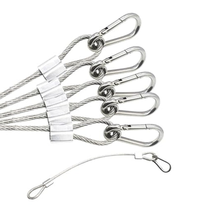 5pcs 24 inch Vinyl Cover Coated Stainless Steel Wire Rope Lanyard Cable Tether Safety Strap with Hooks and 2 Loops (4mm Thickness), Clear - color: 5pcs_Clear, size: 24"/60cm