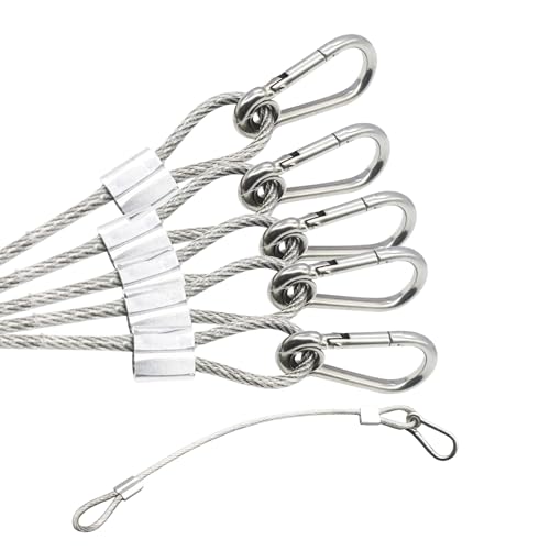 5pcs 24 inch Vinyl Cover Coated Stainless Steel Wire Rope Lanyard Cable Tether Safety Strap with Hooks and 2 Loops (4mm Thickness), Clear - color: 5pcs_Clear, size: 24"/60cm