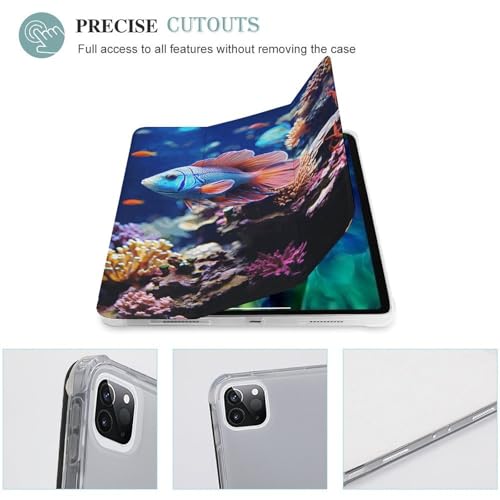 Coral Reef Fish Aquarium Case for iPad Pro 12.9 Inch 2022/2021/2020(6th/5th/4th Gen) Trifold Stand with Pencil Holder, Soft Silicone Shockproof Protective Cover, Slim Lightweight