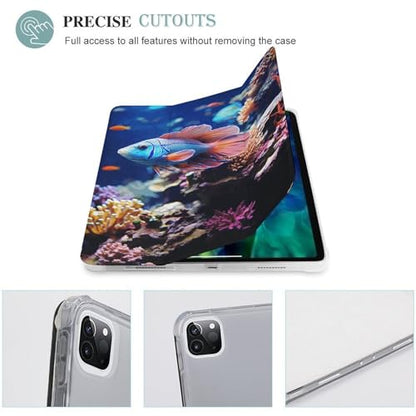 Coral Reef Fish Aquarium Case for iPad Pro 12.9 Inch 2022/2021/2020(6th/5th/4th Gen) Trifold Stand with Pencil Holder, Soft Silicone Shockproof Protective Cover, Slim Lightweight