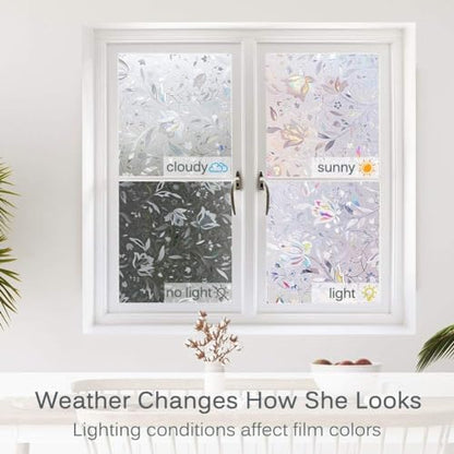 Volcanics Window Privacy Film Static Window Clings Vinyl 3D Decals Stickers Rainbow Window Film for Glass Door Home Heat Control Anti UV 17.5 x 78.7 Inches
