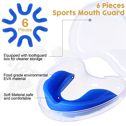 BBTO 6 Pack Kids Youth Mouth Guard for Football Sports, Boys Girls Mouthguard with Case, Soft Mouth Guard for Hockey Boxing Basketball, Ages 4+ - color: Blue