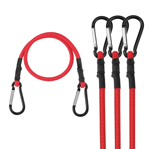 WORKPRO 24" Bungee Cords with Hooks, 4 Pack Heavy Duty Outdoor Bungee Strap | Bungie Cord, No Odour Bungee Rope for Securing Tarps, Tent, Luggage Rack, Cargo, Bike,Transporting, Garage Storage, Red - color: Red, size: 24" x 4PCS