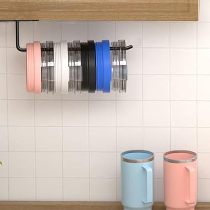 Tumbler Lid Organizer, Under Cabinet Lid Holder for Yeti/Stanley/Simple Modern Tumbler Lids, Self-Adhesive or Drilling Tumbler Lid Hook