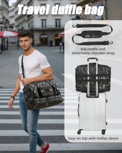 Tactical Duffle Bag - Gym Bag for Men with Shoe Compartment & Toiletry Bag | Carry on Luggage Mens Overnight Bag for Gym, Travel, Black CM - color: Black CM