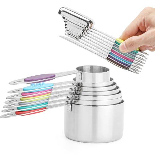 Magnetic Measuring Cups and Spoons Set, 15 Piece Stainless Steel Measuring Cups and Spoons for Measure Dry and Liquid Ingredients (Colorful) - color: Colorful