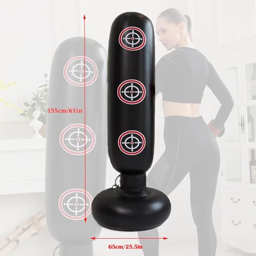 Punching Bag with Stand Adult,Kizcmvre Inflatable Freestanding Heavy Duty Boxing Bag,Women Men Training Equipment Exercise Boxing Standing Punching Bag (Black).