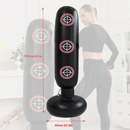 Punching Bag with Stand Adult,Kizcmvre Inflatable Freestanding Heavy Duty Boxing Bag,Women Men Training Equipment Exercise Boxing Standing Punching Bag (Black).