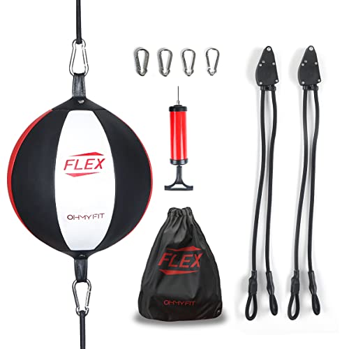Flex Double End Punching Bag and Extra Adjustable Bungee Cords Bundle - Complete Home & Gym Exercise Equipment Set for Men & Women