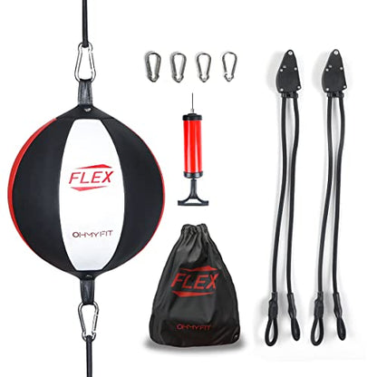 Flex Double End Punching Bag and Extra Adjustable Bungee Cords Bundle - Complete Home & Gym Exercise Equipment Set for Men & Women