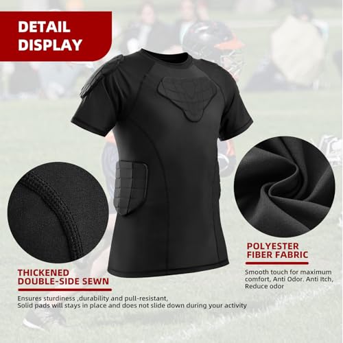 Zicac Men's Sports Shock Rash Guard Compression Padded Shirt Soccer Basketball Protective Gear Chest Rib Guards - color: Black-1, size: Large