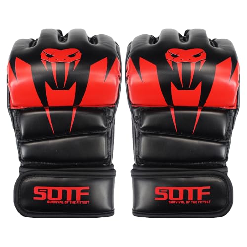 SOTF Punching Gloves for Adults MMA Training Gloves Men Fight Boxing Gloves Open Fingers Women - color: red