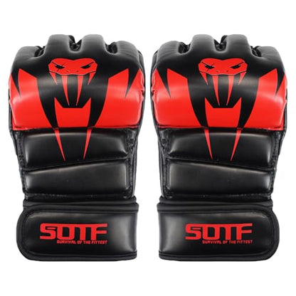 SOTF Punching Gloves for Adults MMA Training Gloves Men Fight Boxing Gloves Open Fingers Women - color: red