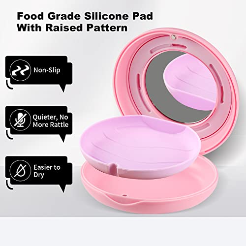 Retainer Case, Slim Aligner Case with Adjustable Vent Holes and Mirror, Compatible with Invisalign, Night Guard and Mouth Guard, Premium Retainer Case, With Aligner Remover Tool, Chew & Brush, Pink | Portable for Travel-with Vent Holes, Secure Magnetic Cl