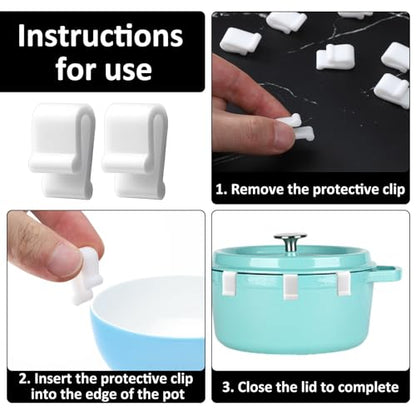 12 Pcs Dutch Oven Lid Protector Clips, Silicone Cookware Lid Protectors White Non-Slip Pot Lids Bumper Lifter Accessories for Stacking Display and Storage Dutch Oven Pots
