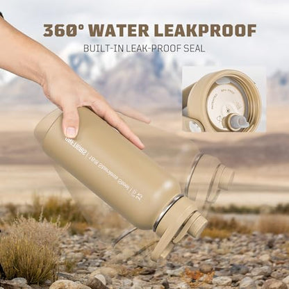 ONETIGRIS 32oz Insulated Tactical Water Bottle with Straw & MOLLE Sleeve - color: Brown