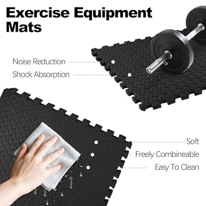 BalanceFrom Puzzle Exercise Gym Flooring Mat, 3/4" Thick EVA Interlocking Foam Tiles Workout Mat for Home Gym, 96 Square Feet, Graphite