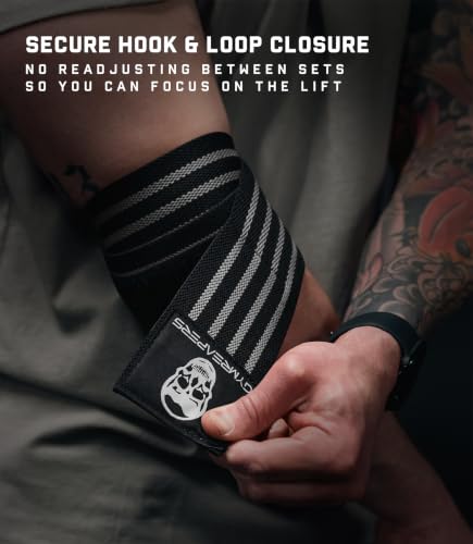 Gymreapers Weightlifting Elbow Wraps (1 Pair) - Flexible 40'' Elbow Compression Strap & Joint Support Brace - for Bench Press, Powerlifting, and Pressing - color: Gray