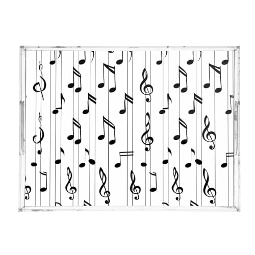 Acrylic Tray Clear Serving Vanity Ottoman Bathroom Coffee Table Countertop Organizer Raised Edge Spill Proof White Black Music Lines - color: White Black Music Lines