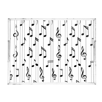 Acrylic Tray Clear Serving Vanity Ottoman Bathroom Coffee Table Countertop Organizer Raised Edge Spill Proof White Black Music Lines - color: White Black Music Lines