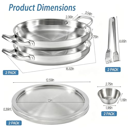 2 Set 12 Inch Chilled Serving Trays for Parties, Shrimp Cocktail Serving Dish with Ice Tray, Stainless Steel Chilled Party Platter, Cooling Charcuterie Serving Board for Fruits Veggies Buffet Parties