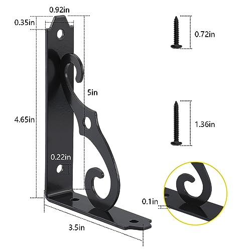 HOME MASTER HARDWARE Decorative Shelf Brackets 5x3-1/2 in Wall Mounted Floating Shelf Bracket L Heavy Duty Support Corner Brace Joint Right Angle Bracket for DIY Open Shelving with Screws Black 2 Pcs
