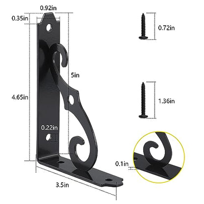 HOME MASTER HARDWARE Decorative Shelf Brackets 5x3-1/2 in Wall Mounted Floating Shelf Bracket L Heavy Duty Support Corner Brace Joint Right Angle Bracket for DIY Open Shelving with Screws Black 2 Pcs