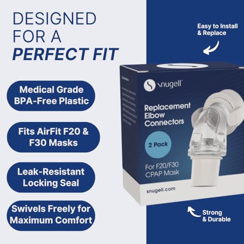 Snugell Replacement Elbow Connector for AirFit F20 and F30 CPAP Masks – 2 Pack – Compatible with ResMed Full Face CPAP Masks – Durable, Leak-Resistant Swivel Design for Smooth Therapy Airflow