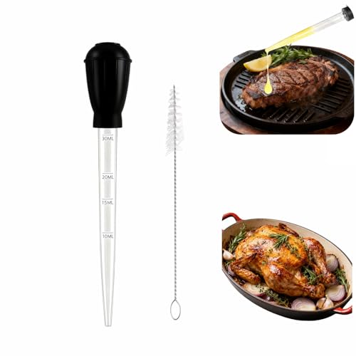 Premium Turkey Baster & Multi-Purpose Syringe, 30ml Heat Resistant Food Baster with Cleaning Brush for Kitchen, Aquarium, Marinade Injector, Basting, Oil Fuel Dispensing (Black) - color: Black
