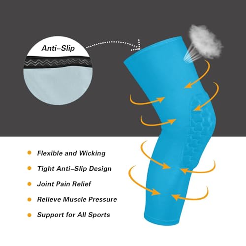 Light Blue Sports Knee Pads Youth Volleyball Basketball Long Leg Sleeves Braces Compression Wrestling Youth/Kids & Adult Sizes - color: Light Blue