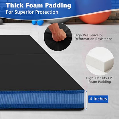 Giantex 4" Thick Folding Gymnastics Mat, 4' x 4' Bio-Folding Exercise Mat with Carry Handles & PU Leather Cover, Gym Home Tumbling Mat for Kids, Yoga, Fitness, Pilates & Martial Arts - color: Black