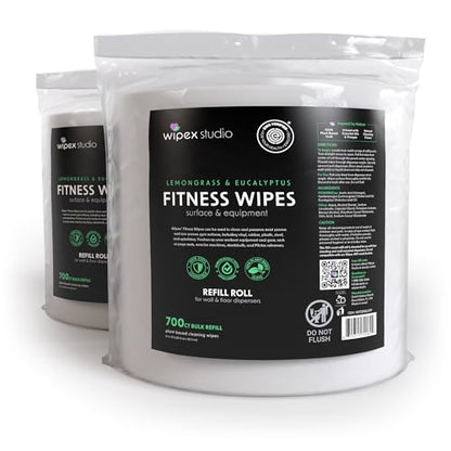 Wipex Plant Based Gym Wipes Dispenser Refill - EWG Verified - 1400 Count 8"x8" Fitness Equipment Wipes with Cleaning Vinegar, Lemongrass & Eucalyptus, Quality Gym Wipes for Equipment & Surfaces - size: 700 Count (Pack of 2), style: Plant-Based Cloth: Lemo