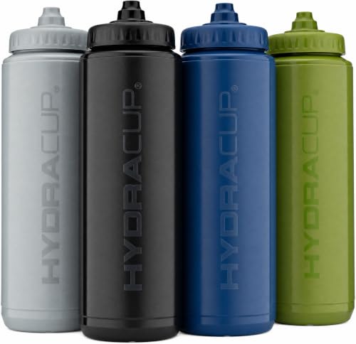 Hydra Cup - 4 Pack - 32 oz Squeeze Water Bottles, Sports Squirt Bottle | Fast flow valve for gym, team and sideline hydration. Fits most standard bike cages. Firm squeeze, no dribble.