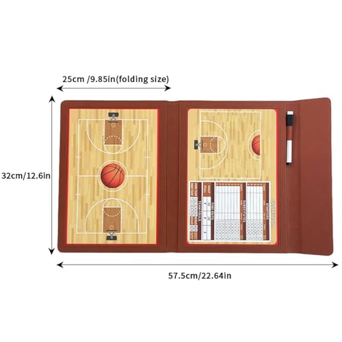 JIANNA Basketball Coach Board 12.6"x9.45" Foldable PU Dry Erase w/Magnets | 2 erasable pens + magnetic player markers