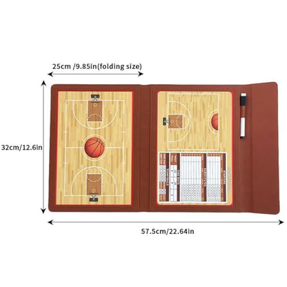 JIANNA Basketball Coach Board 12.6"x9.45" Foldable PU Dry Erase w/Magnets | 2 erasable pens + magnetic player markers