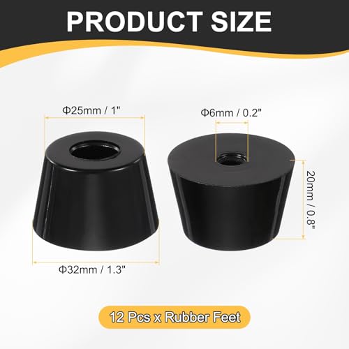HARFINGTON 12Pcs Anti Vibration Rubber Feet 1.3" L x 1" W x 0.8" H 0.2" Dia Isolator Rubber Bumper Air Compressor Foot Pads for Generators Pressure Washers, Black