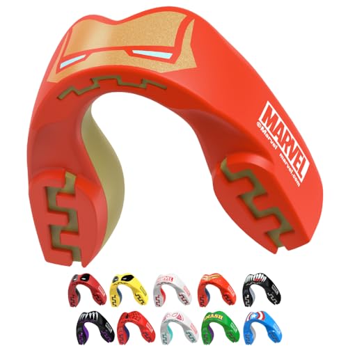 Marvel Iron Man Metallic Mouth Guard, Dual Layer Mouthguard for Adults with Case, Easy Fit Remoldable Mouthpiece for Football, Boxing, Lacrosse, MMA & All Contact Sports (Adult 12+ Years, Red) - color: Iron Man, size: Adult (12+ Years)