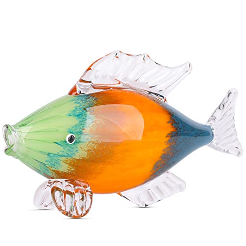 Large Glass Fish Statue, Hand Blown Glass Sea Life Figurines, Coastal Decor for Home,Tropical Fish Ornaments Collectible Figurines, Coffee Table, Shelf, Office, Bathroom Decoration Nautical Art