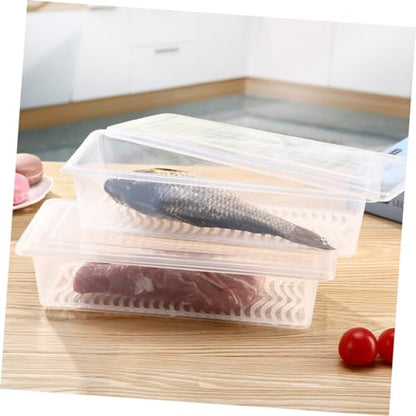 Ciieeo Plastic Refrigerator Storage Boxes 2pcs Rectangular Food Sealing Crisper for Meat Fish Produce Fresh Preservation
