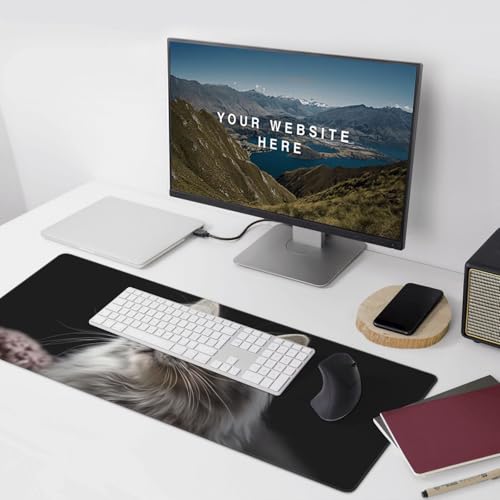 XXL Gaming Mouse Pad 35.4 x 15.7 Inch, Large Extended Desk Mousepad with Cat Design, Water-Resistant Surface & Stitched Edges, Non-Slip Rubber Base Desk Mat for Gaming, Office & Home - color: Cat