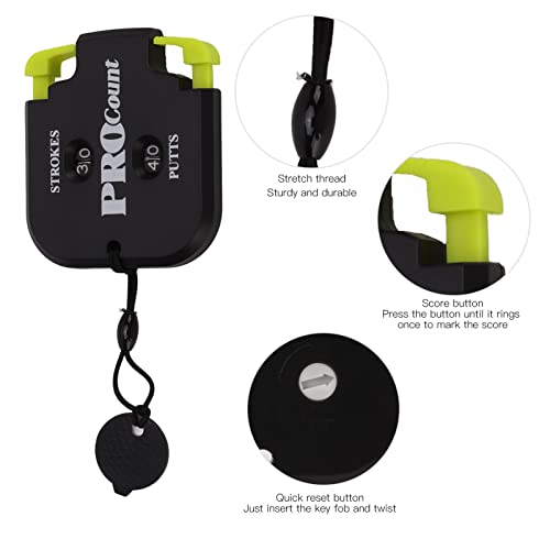 Mini Golf Stroke Counter Clicker with Dial Reset and Keychain, 2 Digit Golf Scorekeeper for Putts and Shots, Portable Outdoor Golf Game Scoring Tool (Black and Yellow)