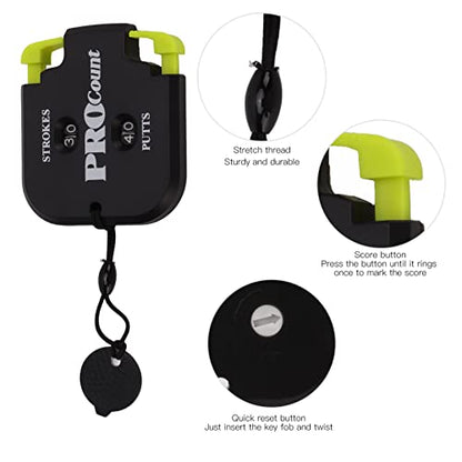 Mini Golf Stroke Counter Clicker with Dial Reset and Keychain, 2 Digit Golf Scorekeeper for Putts and Shots, Portable Outdoor Golf Game Scoring Tool (Black and Yellow)