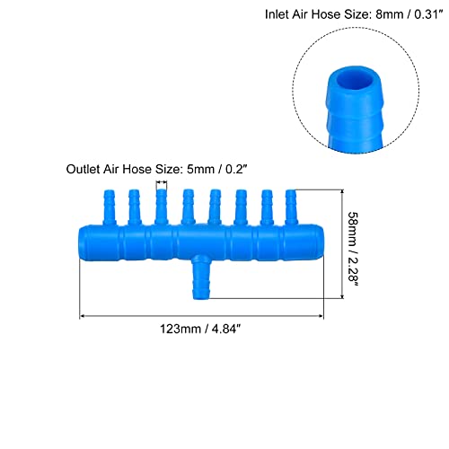 uxcell 5Pcs 8mm to 5.5mm 8 Ways Air Line Tubing Splitter Connector Fish Tank Oxygen Pipe Air Tubing Adapter for Aquarium, Blue - style: 8 Ways