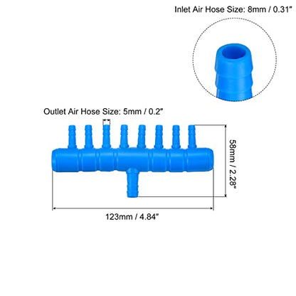 uxcell 5Pcs 8mm to 5.5mm 8 Ways Air Line Tubing Splitter Connector Fish Tank Oxygen Pipe Air Tubing Adapter for Aquarium, Blue - style: 8 Ways