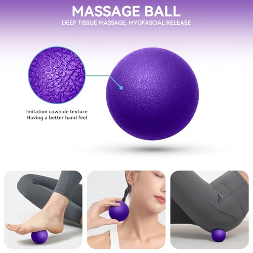 Krightlink 5 in 1 Foam Roller Set High Density Deep Tissue Massager | Trigger Point Massage Roller for Muscle Massage, Massage Ball, Resistance Band for Whole Body Physical Therapy Purple - color: Violet