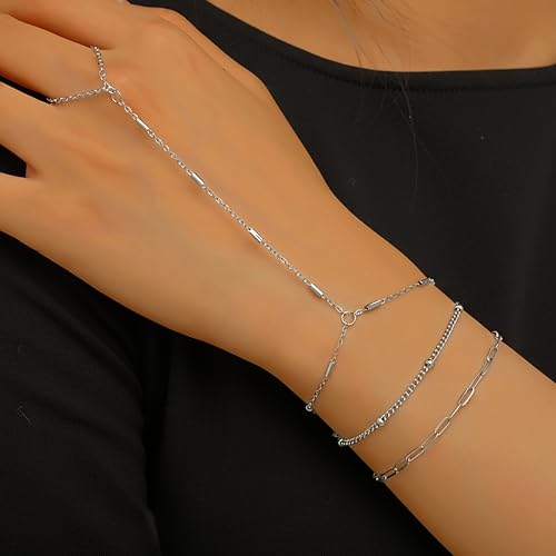 18K Gold Plated Small Cross Bracelet for Women | Tiny Cute Cross Bracelets | Beaded Bracelet | Hip Hop Knot | Hand Chain Bracelets | Gold Jewelry Gifts for Women - color: Silver Hand Chain 1#