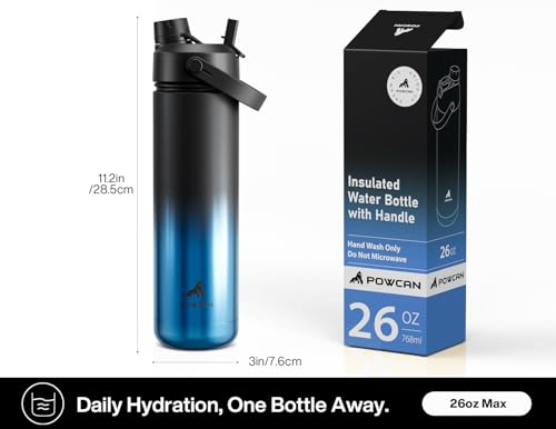 POWCAN 26 oz Insulated Water Bottle with 2-in-1 Straw Spout Lid (Mariner) - color: Mariner, size: 26 Ounces